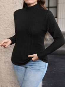 Chikora Camiseta térmica de cuello alto lisa para otoño e invierno, talla grande - Negro - Ver 7