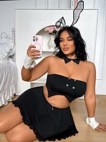 Fantasy Costume Fantasy Costume Plus 4pack Lace Trim Bandeau Animal Costume Set - Black and White - View 4