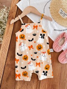 Baby Girl Random 1pc Halloween Print Cami Romper & 1pc Socks - Multicolor - View 5