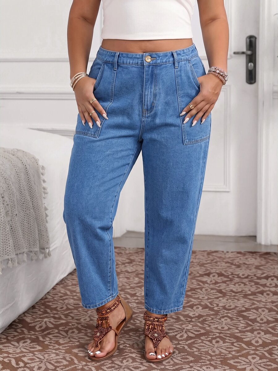 EMERY ROSE Jeans de talle alto estilo mom fit para tallas grandes - Azul - Ver 1