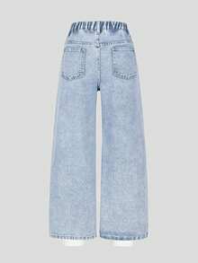 SHEIN ChillGRL Tween Girl Floral Patched Wide Leg Jeans - Blue - View 2