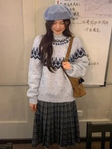 DAZY Suéter con manga raglán y estampado Fair Isle - Azul - Ver 5