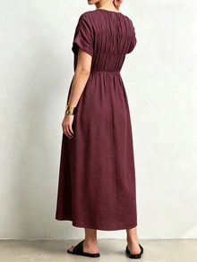 Linhara CURVE Vestido de talla grande con detalle fruncido de unicolor - Rojo violeta - Ver 2