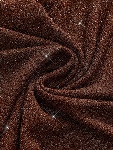 ROMWE Hippie Plus Size Solid Glitter Asymmetrical Hem Mesh Top - Brown - View 3