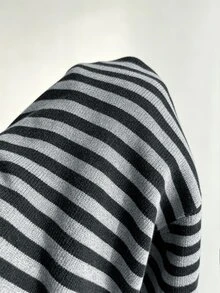 Elamini Women's Autumn/Winter Comfy And Cozy Striped Zip Through Hooded Jacket. - Black - View 5