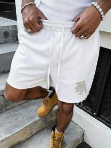 PAVTROS Men Letter Graphic Drawstring Waist Shorts - White - View 3