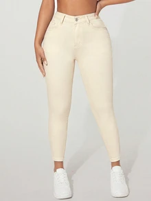 Rivivi Plus High Waist Skinny Jeans - Apricot - View 3