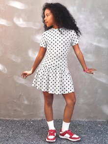 Kids Tween Girl 1pc Polka Dot Print Ruched Ruffle Hem T-Shirt & 1pc Skirt - White - View 5