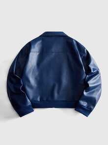 ROMWE MEN Street Life Men Flap Pocket PU Leather Jacket - Blue - View 2