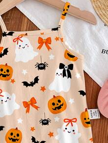 Baby Girl Random 1pc Halloween Print Cami Romper & 1pc Socks - Multicolor - View 8