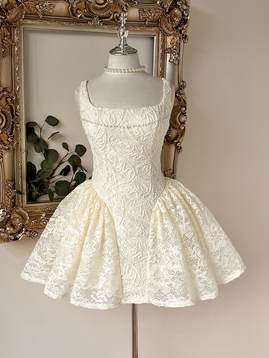 Lovelzi Floral Embroidery Lace Bridal Shower Bachelorette Wedding Dress All White Fall Elegant