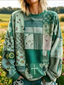 Selamara Sudadera con estampado de patchwork y hombros caídos - Multicolor - Ver 3