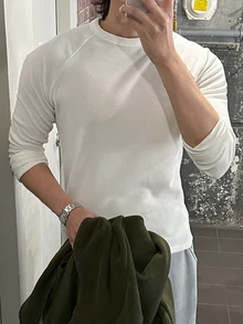 DAZY Erkek Düz Renk Raglan Kollu Tişört - Beyaz - Görünüm 2