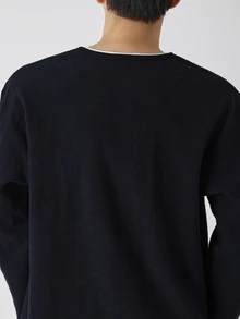 DAZY Men Contrast Trim Half Button Tee Fall - Navy Blue - View 5
