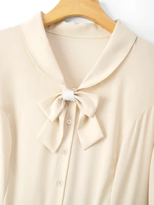 GlowEve CURVE Plus Two Tone Bow Front Shirt Dress Without Belt Fall - Multicolor - View 5