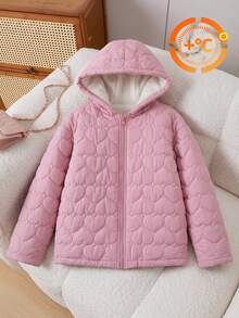 Hapijoa Jaket Quilt Berkerudung dengan Resleting dan Lapisan Dalam Berbahan Bahan Berlapis Bawang untuk Anak Perempuan Remaja - Baby Pink - View 4