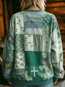 Selamara Sudadera con estampado de patchwork y hombros caídos - Multicolor - Ver 2