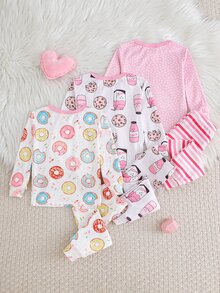 Cozy Pixies 女嬰 1件甜甜圈與字母圖案對比包邊上衣 + 1件長褲睡衣套裝 - 彩色 - 查看 2