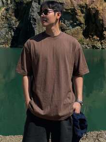 DAZY Men Solid Drop Shoulder Tee - Brown - View 7