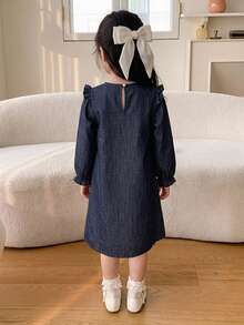 Dazy Kids Young Girl Ruffle Trim Flounce Sleeve Dress - Blue - View 2