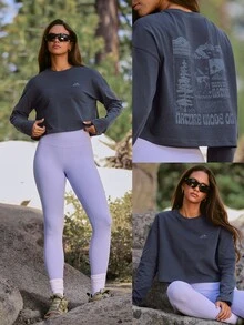 GLOWMODE Heavyweight Pima Cotton Follow Your Glow Graphic Long Sleeve Crop Box Tee Hiking Camping Daily Active Autumn Winter Wear - Grey - View 8