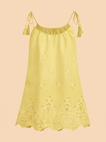 Travachic Tassel Decor Hollow Out Cover Up Dress - Light Yellow - View 2