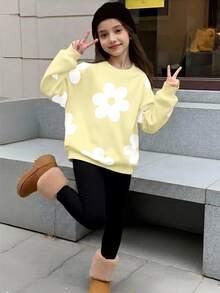 SHEIN 青少年女孩連帽衫與運動衫套裝 - 黃色 - 查看 1