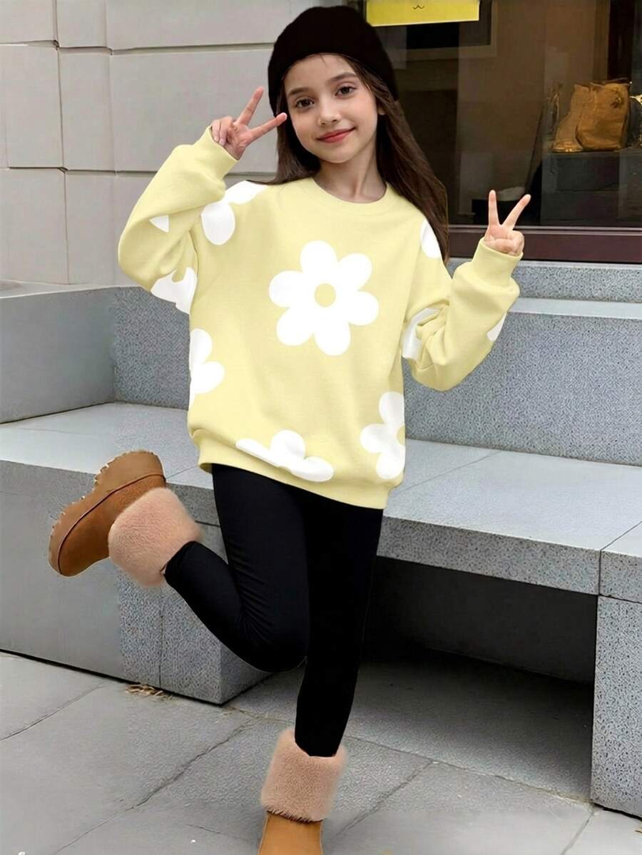 SHEIN 青少年女孩連帽衫與運動衫套裝 - 黃色 - 查看 1