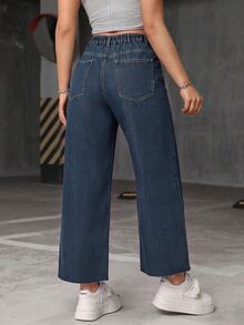 Jeanoix Plus High Waist Wide Leg Jeans - Medium Wash - View 2