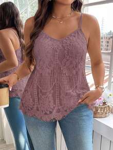 Reflora Plus Solid Lace Cami Top - Dusty Pink - View 1