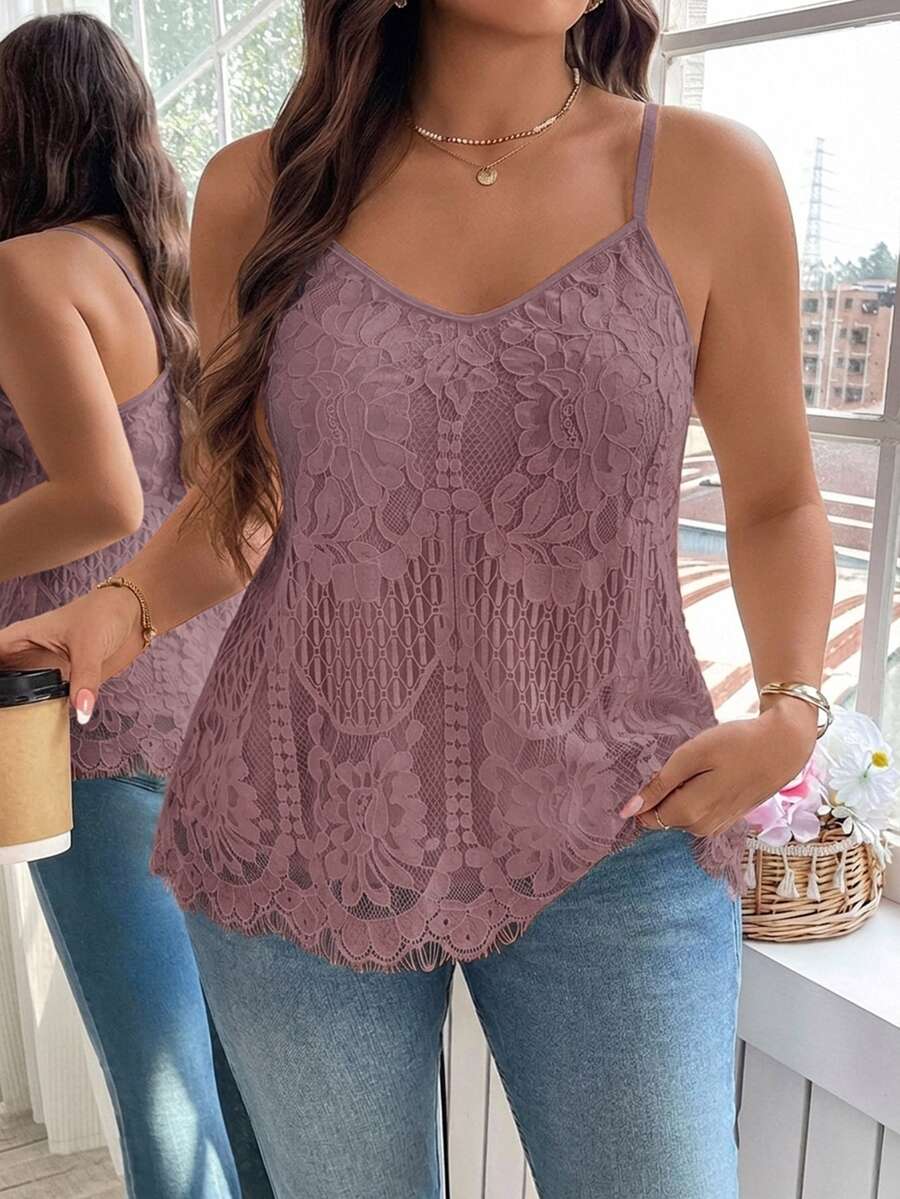 Reflora Plus Solid Lace Cami Top - Dusty Pink - View 1