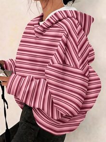 Sudadera con capucha oversize de hombros caídos con estampado de rayas para niña preadolescente - Multicolor - Ver 1