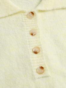 Flirla Solid Half Button Front Wide Hem Sweater - Yellow - View 3