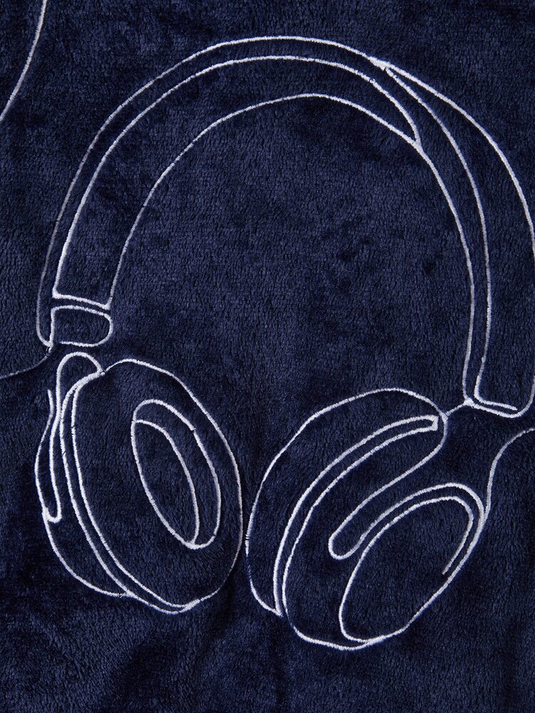 Tween Boy Headphone Embroidery Flannel Pajamas Set - Navy Blue - View 7