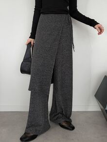 FRIFUL Celana Panjang Model Lebar dengan Tali Samping Warna Abu-abu untuk Santai di Musim Dingin/Kasual Musim Gugur - Dark Grey - View 6