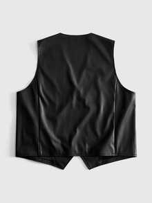 ROMWE MEN Street Life Men Buckled Detail PU Leather Waistcoat - Black - View 2