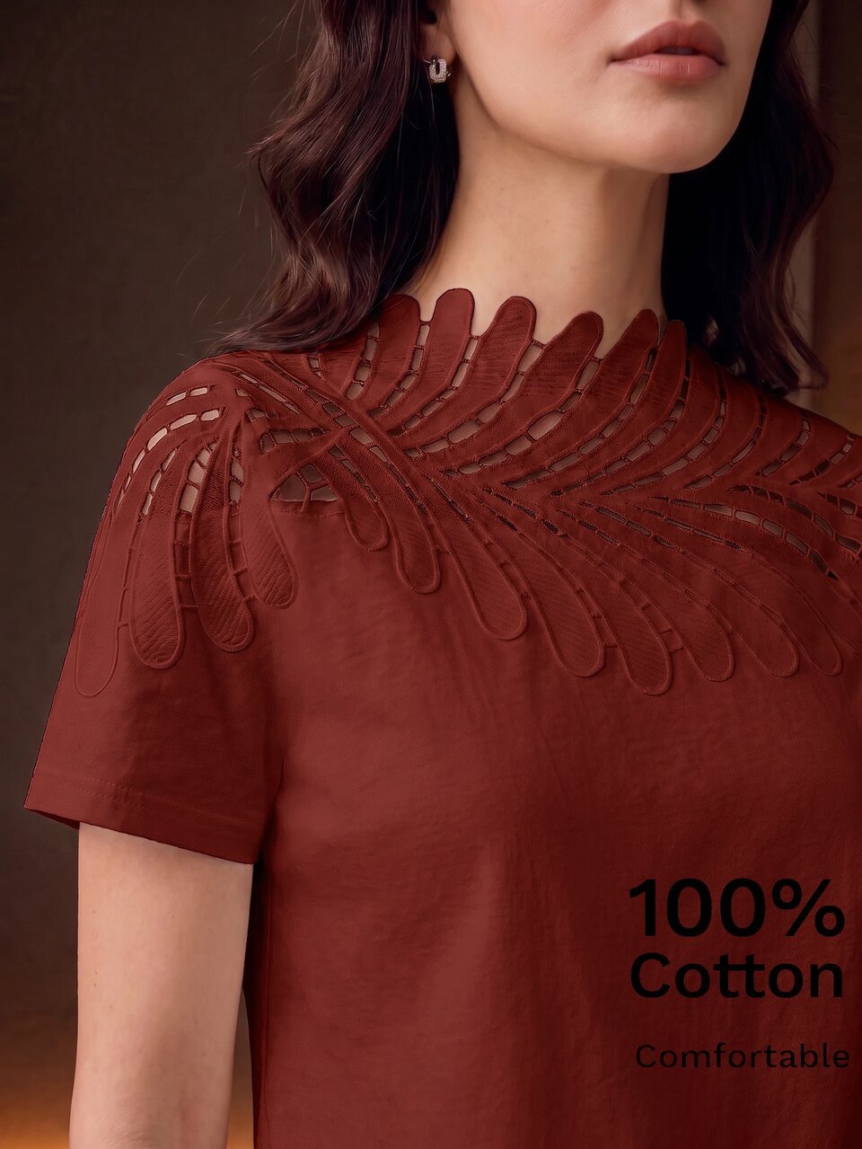 Guipure Lace Yoke Solid Tee