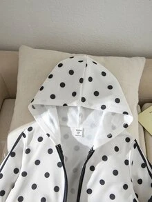 SHEIN 女童波點對比條紋側拉鍊連帽運動衫 - 杏色 - 查看 4