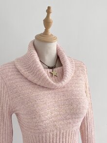 SHEIN Unity Solid Turtleneck Ribbed Knit Sweater - Pink - View 4