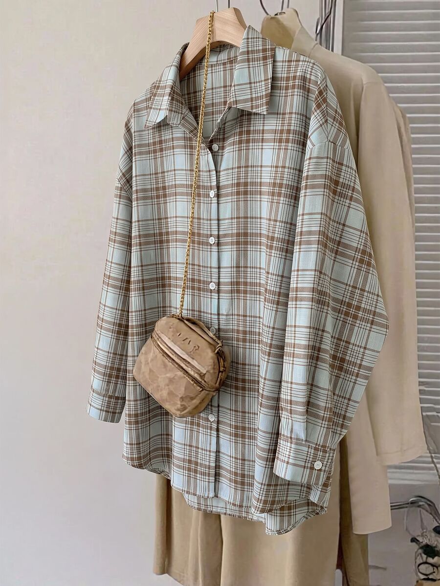 Comfylo Plus Plaid Print Drop Shoulder Shirt Without Tee - Multicolor - View 1