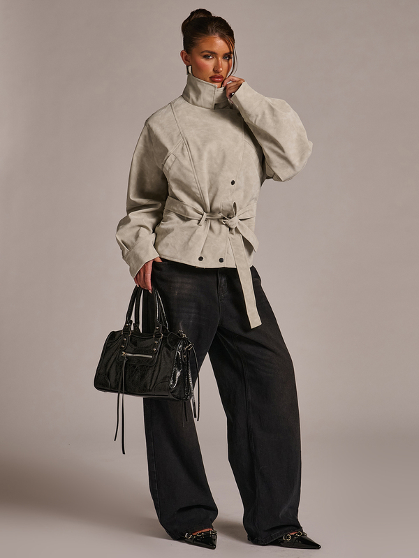SHEIN BAE معطف بكتف منخفض وحزام