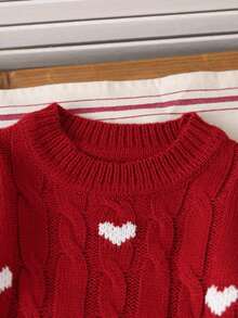 SHEIN Vintaside Kids سويترات للأطفال البنات - الأحمر - مشاهدة 6
