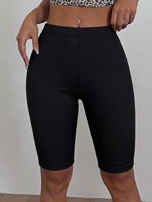 SHEIN EZwear 大尺碼 3件組 素色羅紋針織單車短褲 - 黑色 - 查看 4