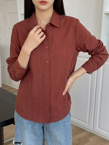 DAZY Camisa de color sólido con botones delanteros - Marrón - Ver 6
