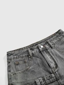 ROMWE Y2K 1pc Raw Hem Washed Denim Skirt - Grey - View 3