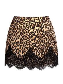 Lavishia Leopard Print Contrast Lace Skirt Without Belt - Khaki - View 4