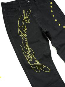 Manfinity Men Star & Letter Graphic Flare Leg Jeans - Black - View 6