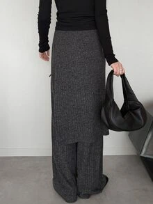 FRIFUL Celana Panjang Model Lebar dengan Tali Samping Warna Abu-abu untuk Santai di Musim Dingin/Kasual Musim Gugur - Dark Grey - View 3