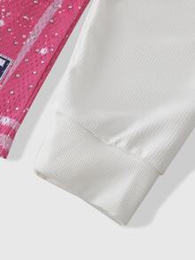 ROMWE MEN Street Life Camiseta para hombre con gráfico de letras, bloques de color y detalle de strass - Rosa - Ver 5