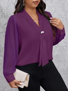 SHEIN Privé Blusas Talla Grande Otoño - Morado - Ver 7